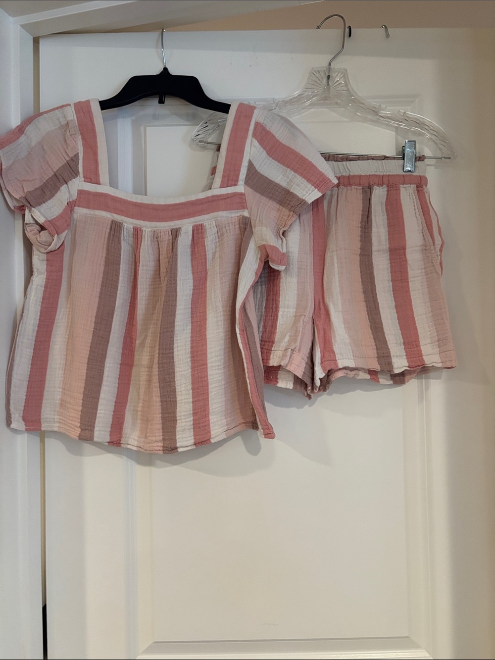 Rails Pink, Cream & Brown Striped Two-Piece Romper Set